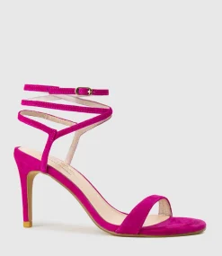 Selina85 Fine Heel Ankle Wrap Sandal In Fuchsia Suede
