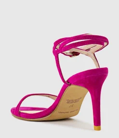 Selina85 Fine Heel Ankle Wrap Sandal In Fuchsia Suede