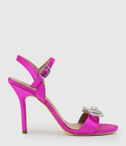 Serene100 Sandal With Crystal Bow In Hot Pink Satin