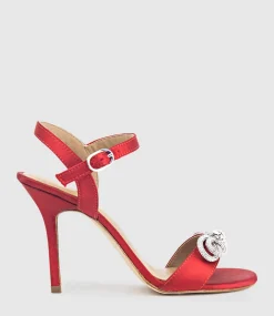 Serene100 Sandal With Crystal Bow In Red Satin