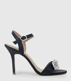 Serene100 Sandal With Crystal Bow In Black Satin