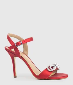 Serene100 Sandal With Crystal Bow In Red Satin
