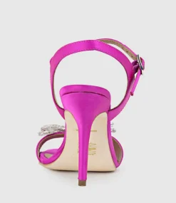 Serene100 Sandal With Crystal Bow In Hot Pink Satin