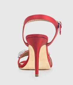 Serene100 Sandal With Crystal Bow In Red Satin
