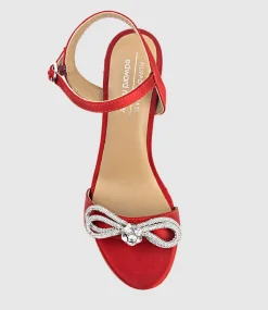 Serene100 Sandal With Crystal Bow In Red Satin