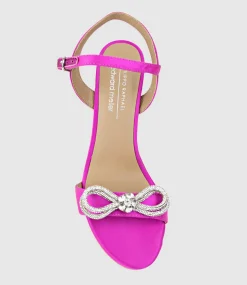 Serene100 Sandal With Crystal Bow In Hot Pink Satin