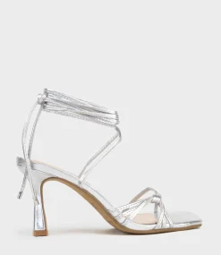 Sidney80 Square Toe Ankle Tie Sandal In Silver