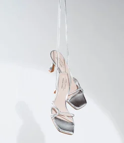 Sidney80 Square Toe Ankle Tie Sandal In Silver