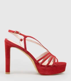 Sienna110 Strappy Platform Sandal In Red Suede