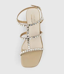 Simcha50 T Bar Crystal Sandal In Offwhite