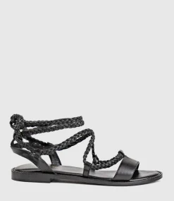 Sion Sandal With Woven Ankle Tie In Black