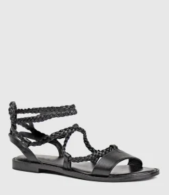 Sion Sandal With Woven Ankle Tie In Black