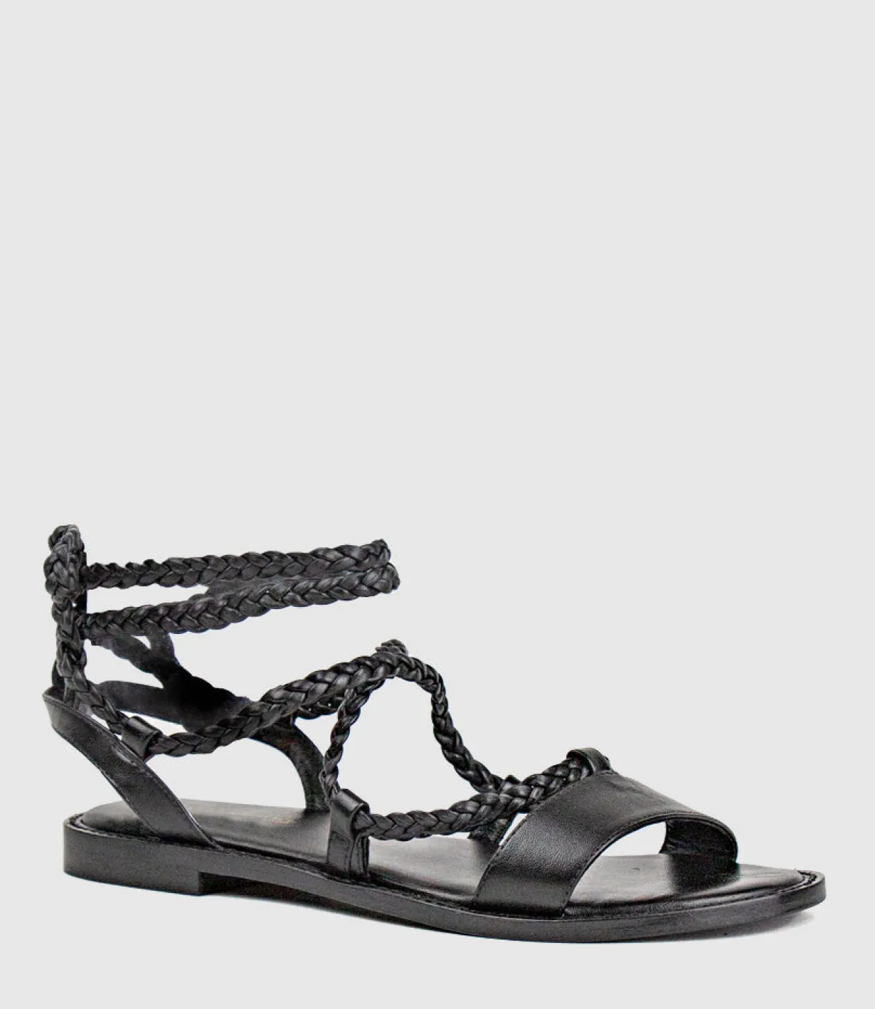 Sion Sandal With Woven Ankle Tie In Black