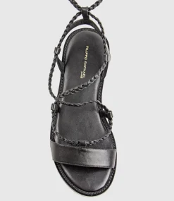 Sion Sandal With Woven Ankle Tie In Black