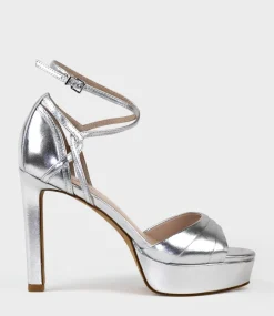 Sirio110 Ankle Wrap Platform Sandal In Silver