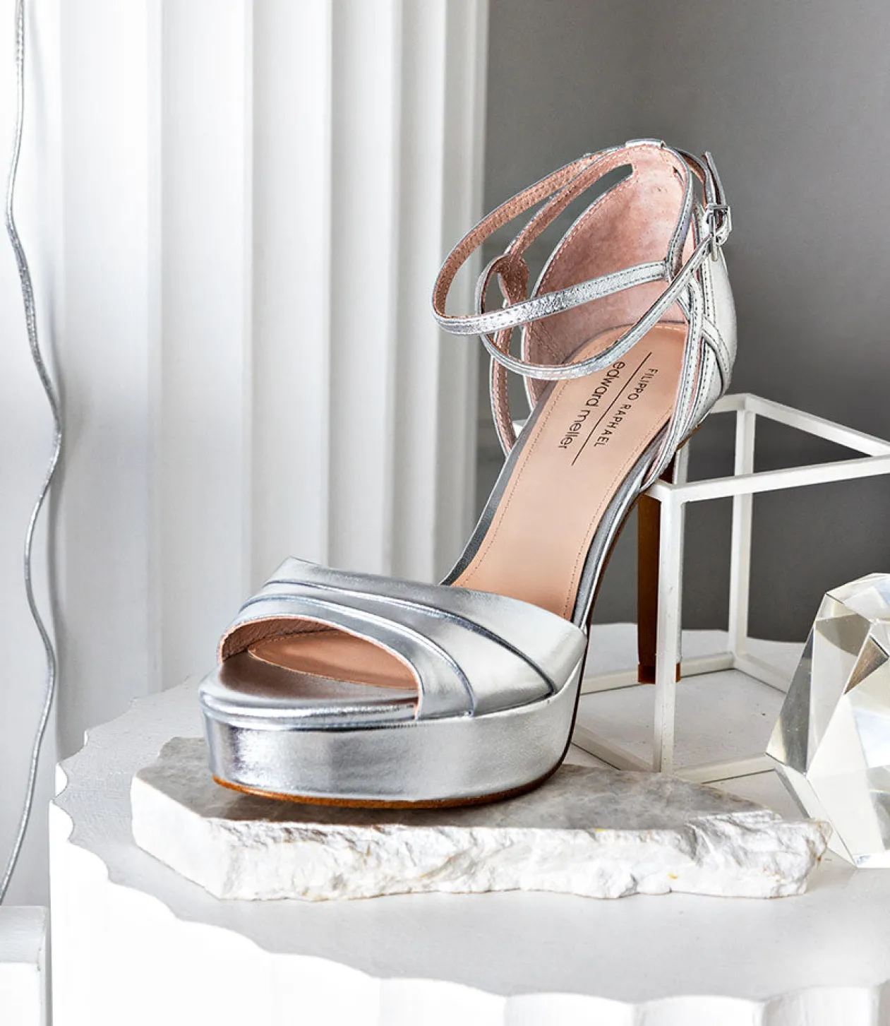 Sirio110 Ankle Wrap Platform Sandal In Silver