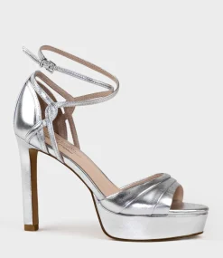 Sirio110 Ankle Wrap Platform Sandal In Silver