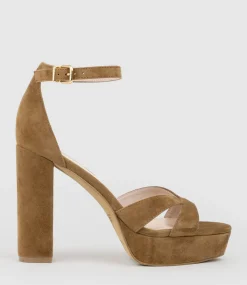 Sloane110 Platform Sandal In Tawny Suede
