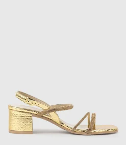 Soiree50 Block Heel Crystal Sandal In Gold