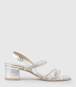 Soiree50 Block Heel Crystal Sandal In Silver
