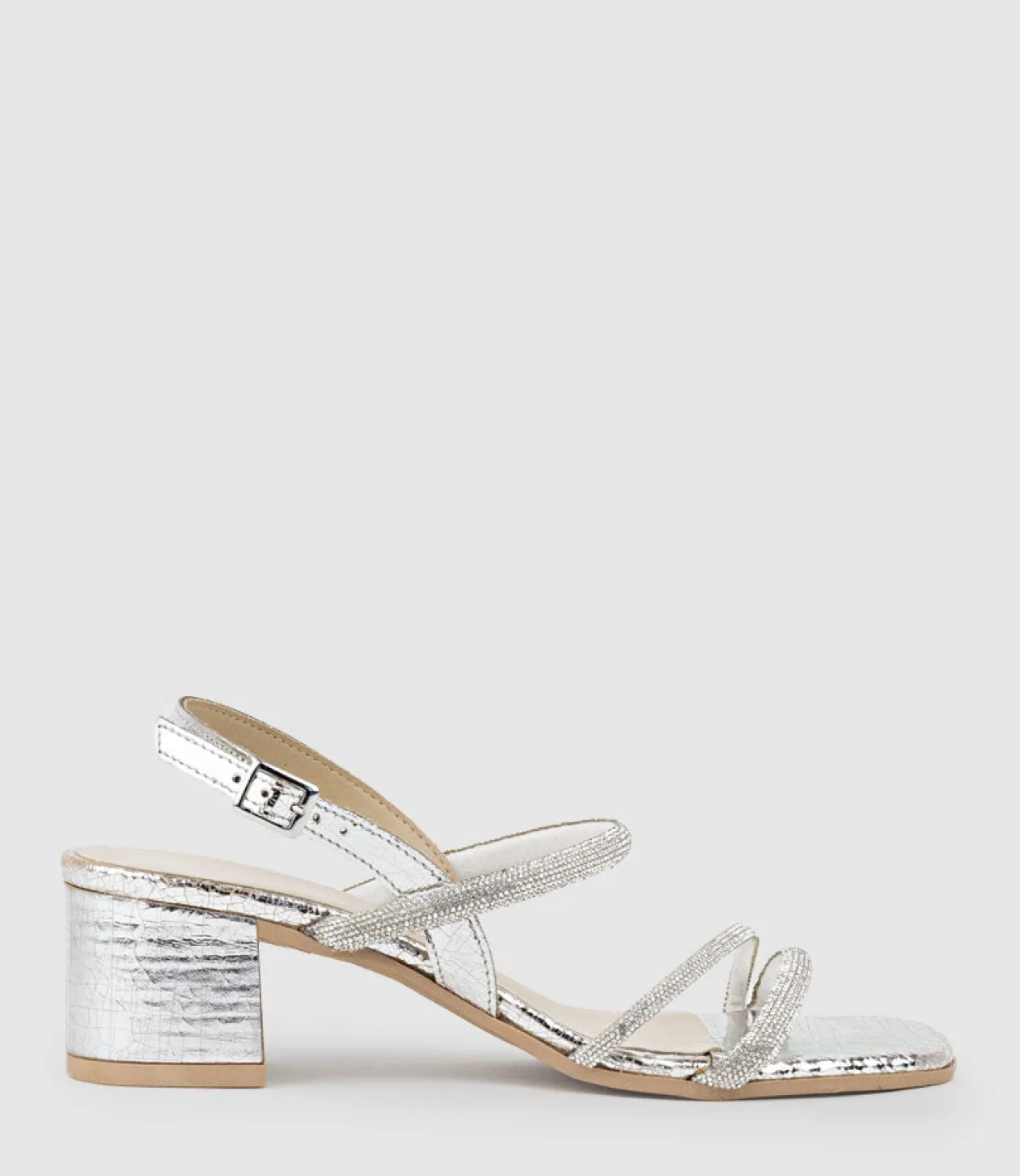Soiree50 Block Heel Crystal Sandal In Silver