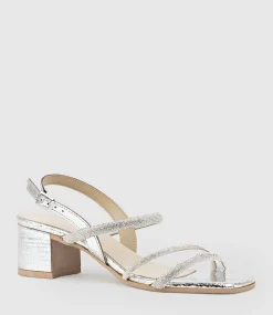 Soiree50 Block Heel Crystal Sandal In Silver