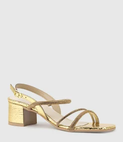 Soiree50 Block Heel Crystal Sandal In Gold