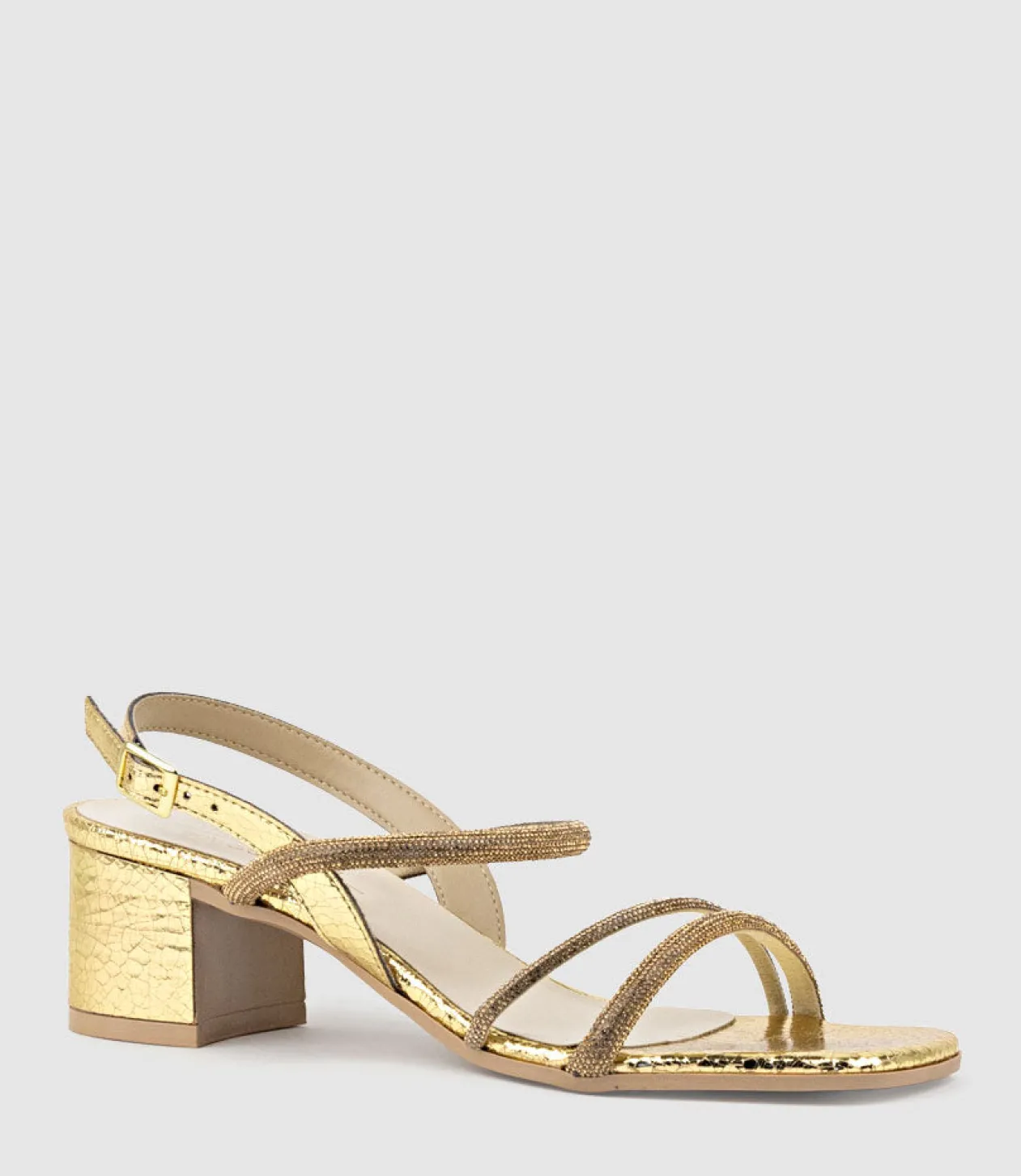 Soiree50 Block Heel Crystal Sandal In Gold