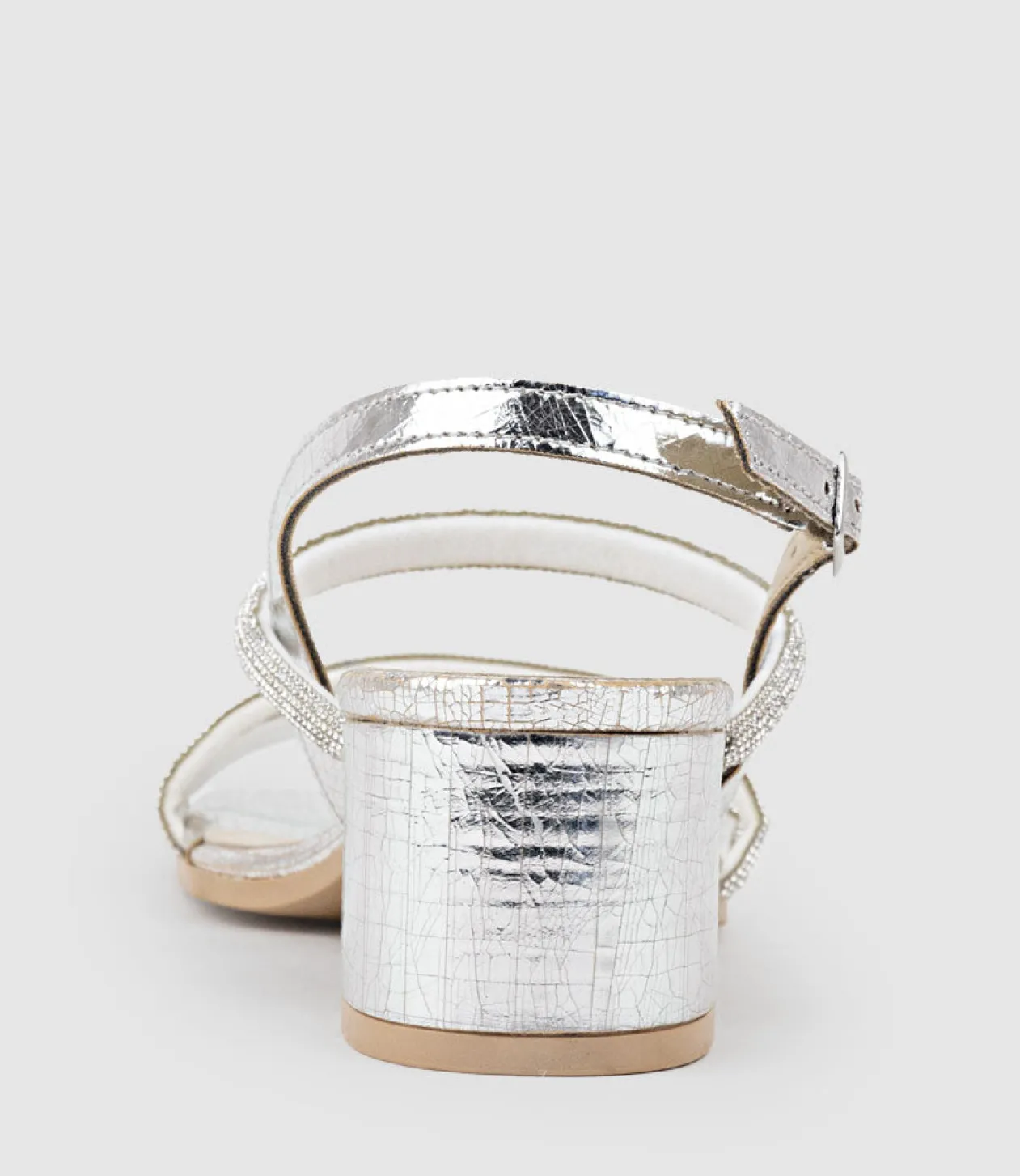 Soiree50 Block Heel Crystal Sandal In Silver