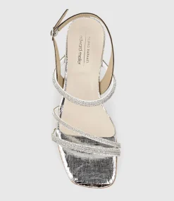 Soiree50 Block Heel Crystal Sandal In Silver