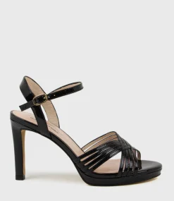 Sona90 Cross Strap Platform Sandal In Black Patent