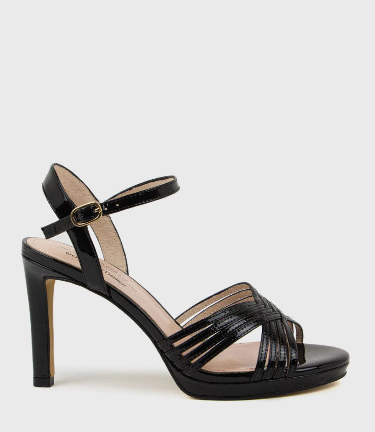 Sona90 Cross Strap Platform Sandal In Black Patent