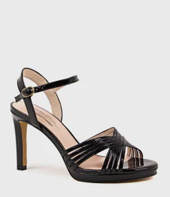 Sona90 Cross Strap Platform Sandal In Black Patent