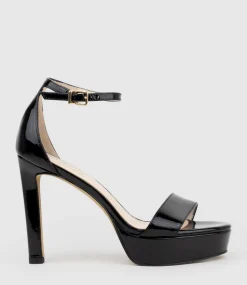 Sydney110 Single Strap Platform Sandal In Black Patent