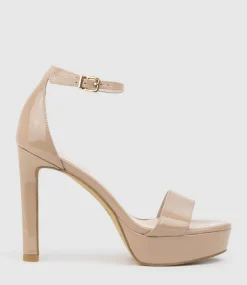 Sydney110 Single Strap Platform Sandal In Nude Patent