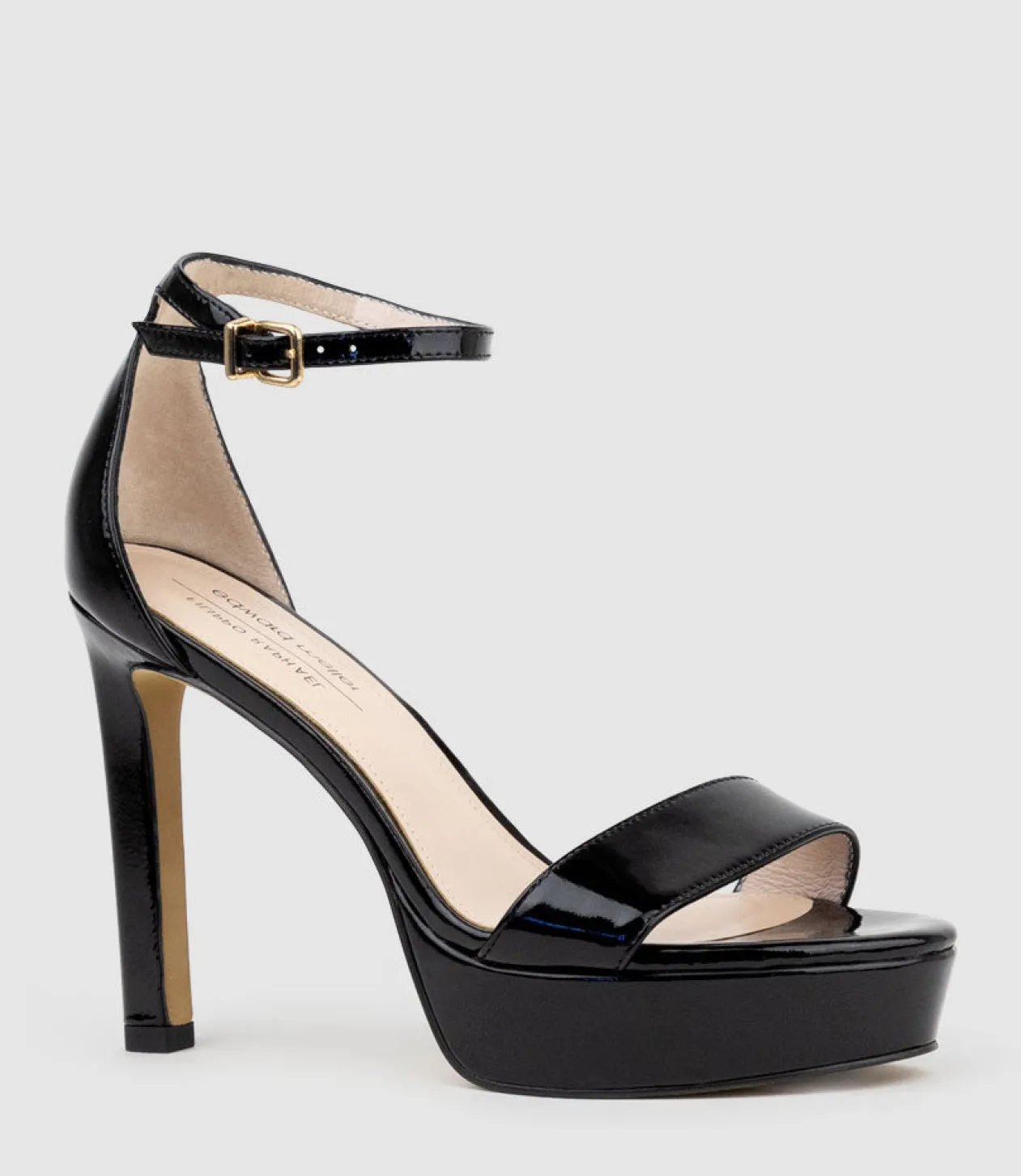 Sydney110 Single Strap Platform Sandal In Black Patent