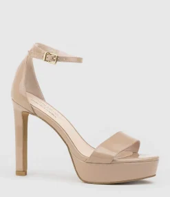 Sydney110 Single Strap Platform Sandal In Nude Patent