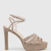 Syren110 Ankle Wrap Platform Sandal In Nude Suede