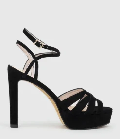 Syren110 Ankle Wrap Platform Sandal In Black Suede