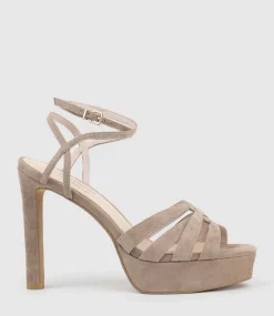 Syren110 Ankle Wrap Platform Sandal In Nude Suede