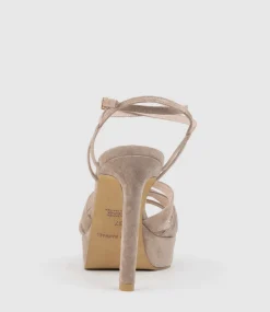 Syren110 Ankle Wrap Platform Sandal In Nude Suede