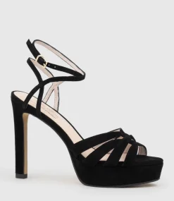 Syren110 Ankle Wrap Platform Sandal In Black Suede