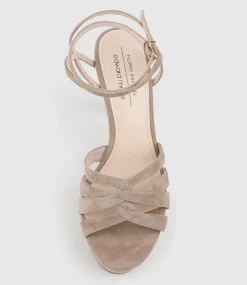 Syren110 Ankle Wrap Platform Sandal In Nude Suede