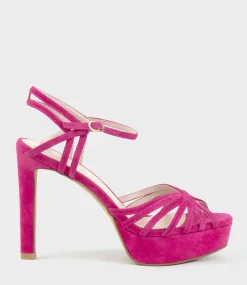 Syria110 Multistrap Platform Sandal In Hot Pink Suede