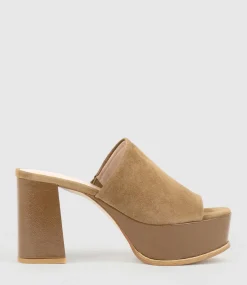 Talin90 Platform Combo Slide In Tan Suede