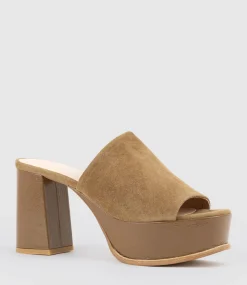 Talin90 Platform Combo Slide In Tan Suede
