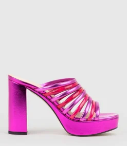 Testra115 Strappy Platform Slide In Fuchsia