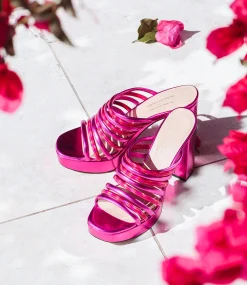 Testra115 Strappy Platform Slide In Fuchsia
