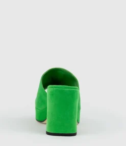 Tilla90 Platform Slide In Green Suede