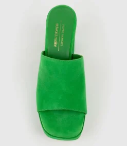 Tilla90 Platform Slide In Green Suede